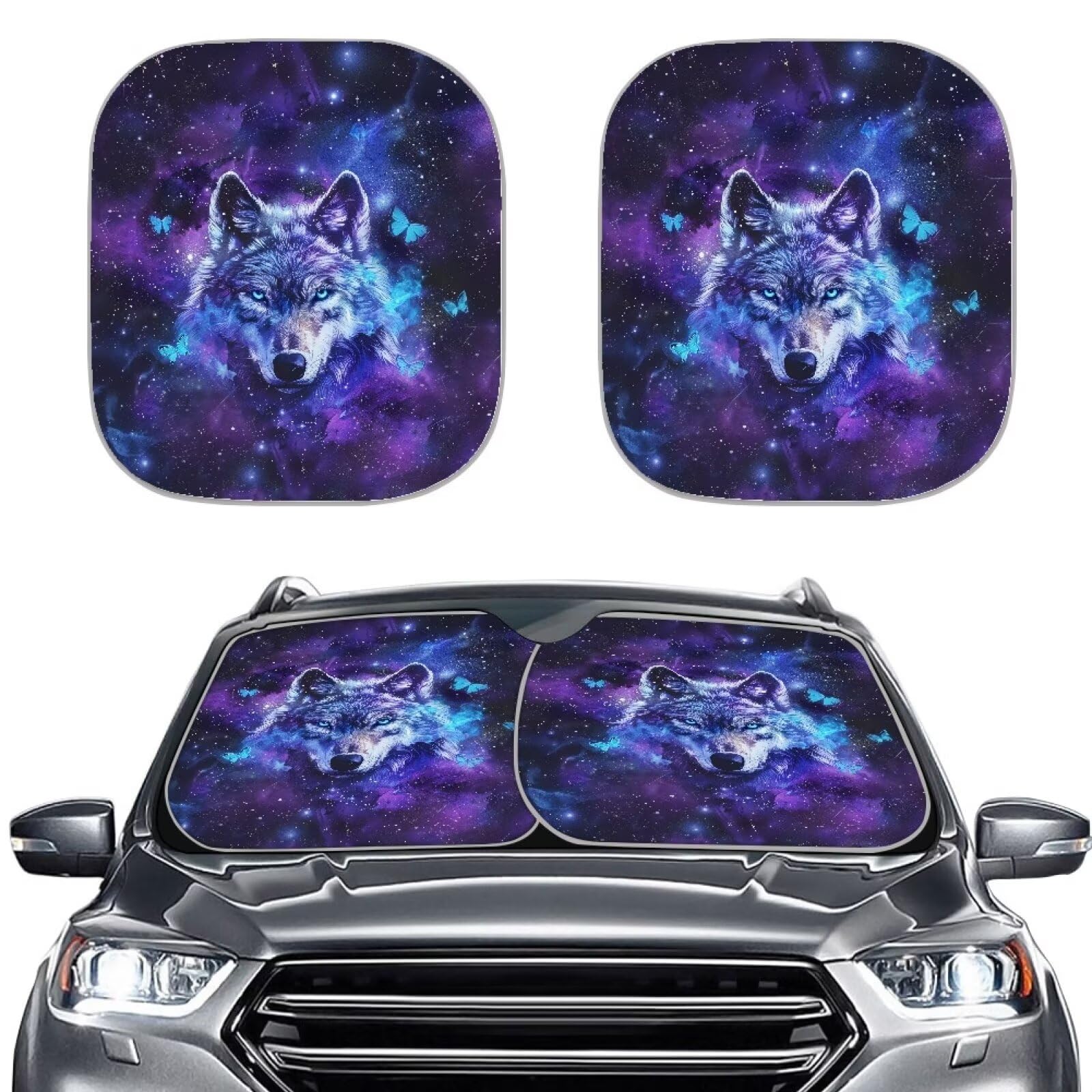 Renewold Starry Wolf Auto-Innenzubehör, Sonnenschutz, Auto-Windschutzscheibe, Sonnenschutz, reflektierendes Polyester, universelle Passform für die meisten Autos, Limousinen, LKWs, Lieferwagen, 72,4 x von Renewold