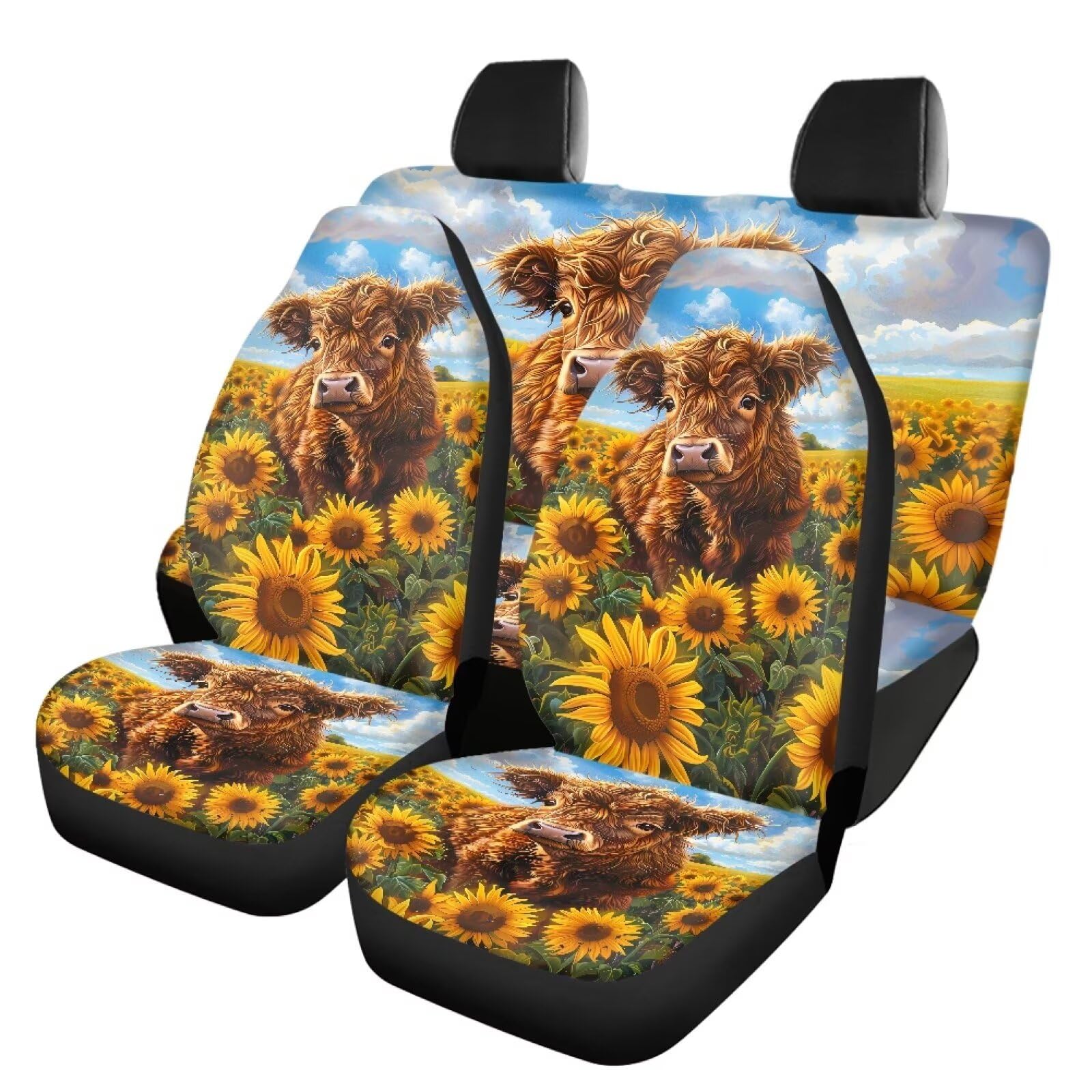 Renewold Sunflower Yak Autositzbezug, komplettes Set, modisch, universal, rutschfest, Fahrersitzbezug mit Rückenlehne, komplettes Set, Universal-Sitzbezüge für Autos, universelle Passform, für die von Renewold