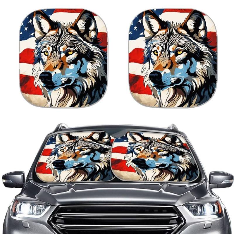 Renewold Wolf King Amerikanische Flagge Frontscheibe Sonnenschutz Sonnenschutz Frontscheibe Sonnenschutz für Auto LKW & Vans von Renewold