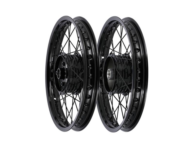 Set: 2x Speichenrad 1,6 x 16" Alufelge, Speichen, Nabe in Schwarz - für Simson S50, S51, KR51 Schwalbe, SR4 von Renner Automotive