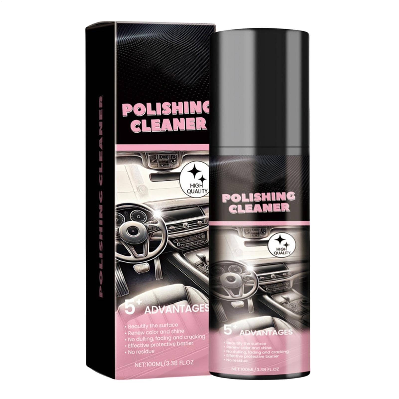 2 Stück Auto Innenraum Reiniger, 100ml Cockpit Reiniger Auto-Innenpolitur, Cockpitspray Und Kunststoffreinige Für Cockpitpflege & Innenraumpflege, Porentiefe Reinheit Für Kunststoff, Polster, Leder von Renopfect