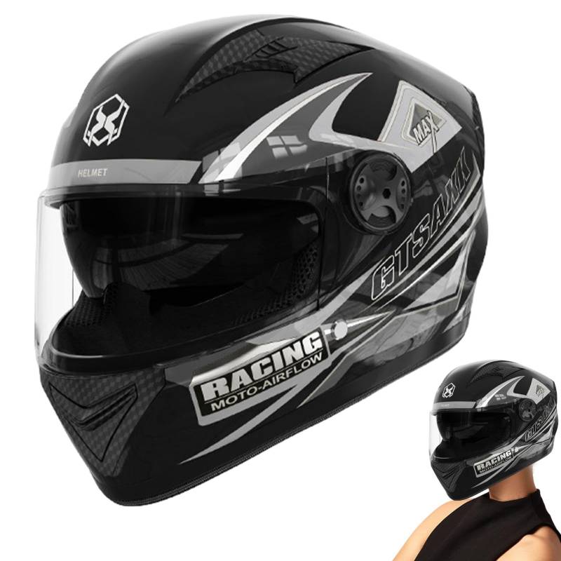 Motorradhelm, Integralhelm Klapphelm Motorrad Herren Damen RollerHelm-Helm Mit Doppelvisier, Integralhelm Mit Sonnenblende Full Face dua-l Lens Shield Street Motorrad Kopfbedeckung Motorradhelm von Renopfect