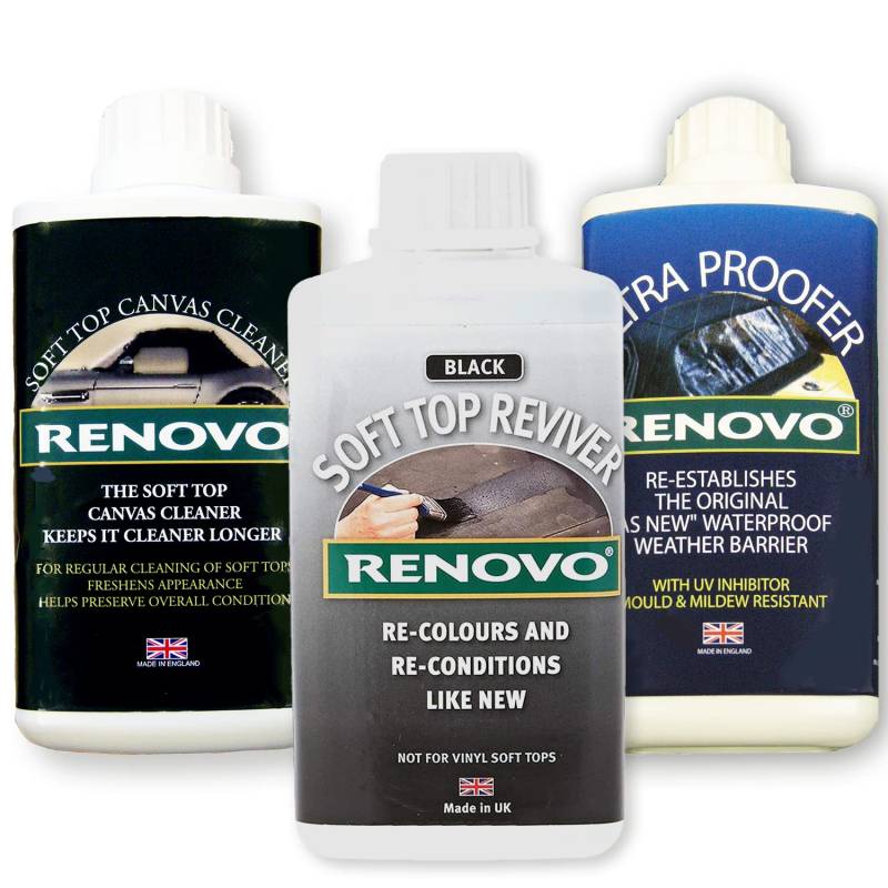 Renovo Ren-KIT1 Dreifach-Reinigungsset mit Soft Top Revivier/Soft Top Ultra Proofer/Soft Top Canvas Cleaner, Schwarz von Renovo