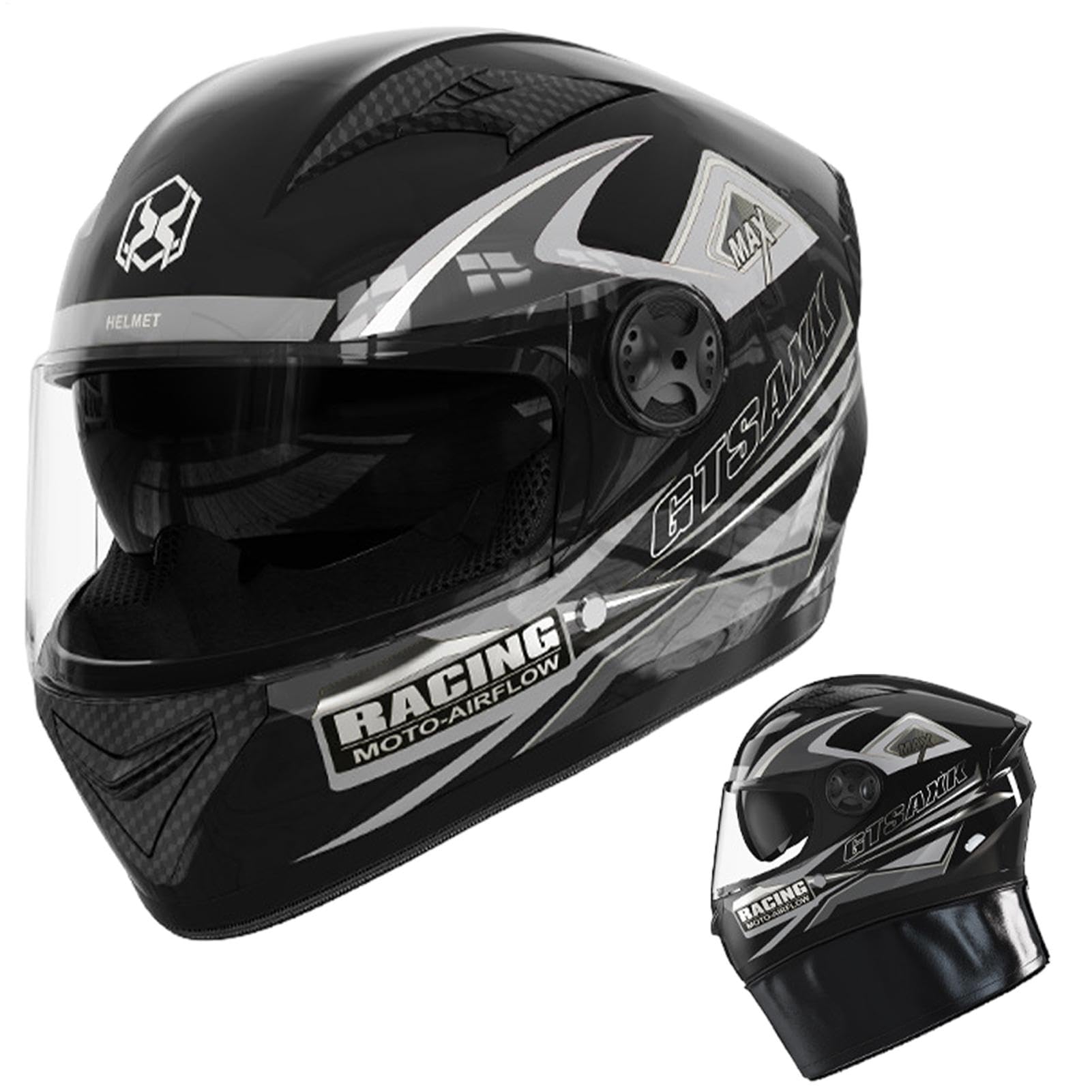 Integralhelm Mit Sonnenblende | Motorrad Helm Vollvisierhelm Mopedhelm Für Damen Herren | Full Face Helm du-al Lens Shield Street Motorrad Kopfbedeckung | Mountainbike-Kopfbedeckung Für Motorräder von Renywosi