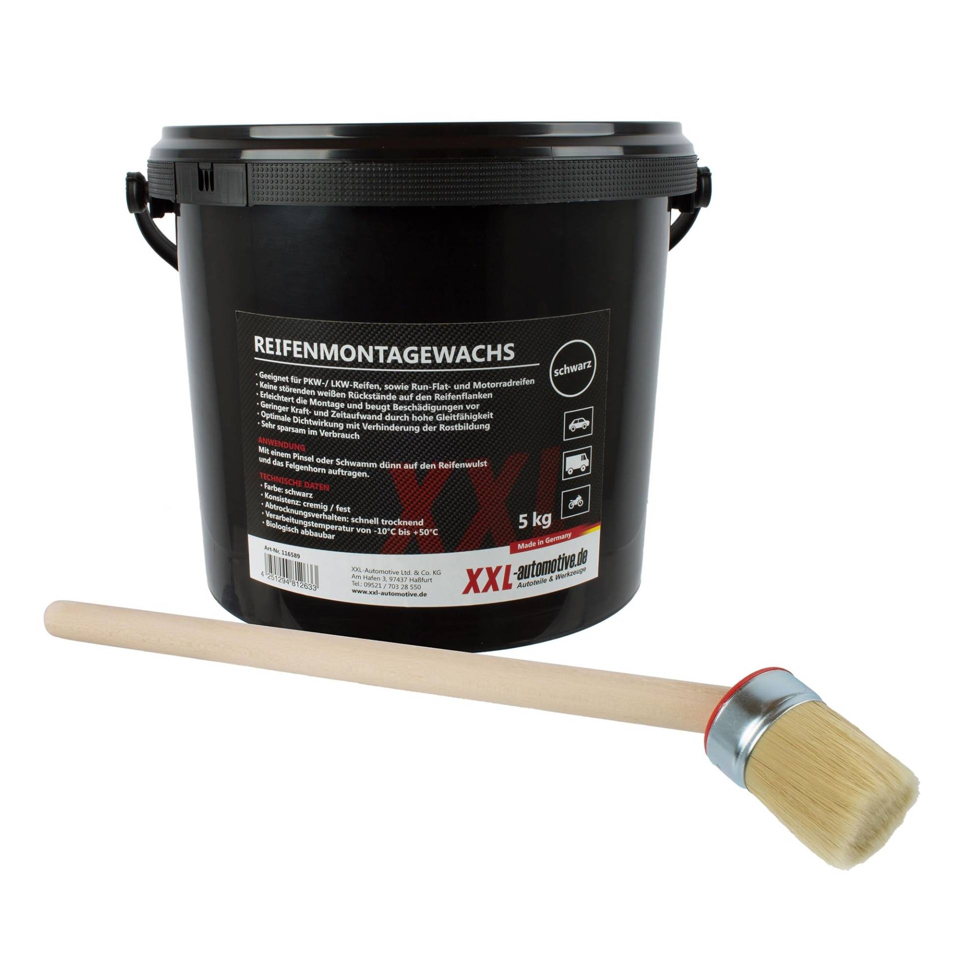 Reifenmontagepaste Schwarz 5 kg Set inklusive Pinsel für Reifenmontage PKW LKW Transporter Motorrad Montagewachs von RepTools