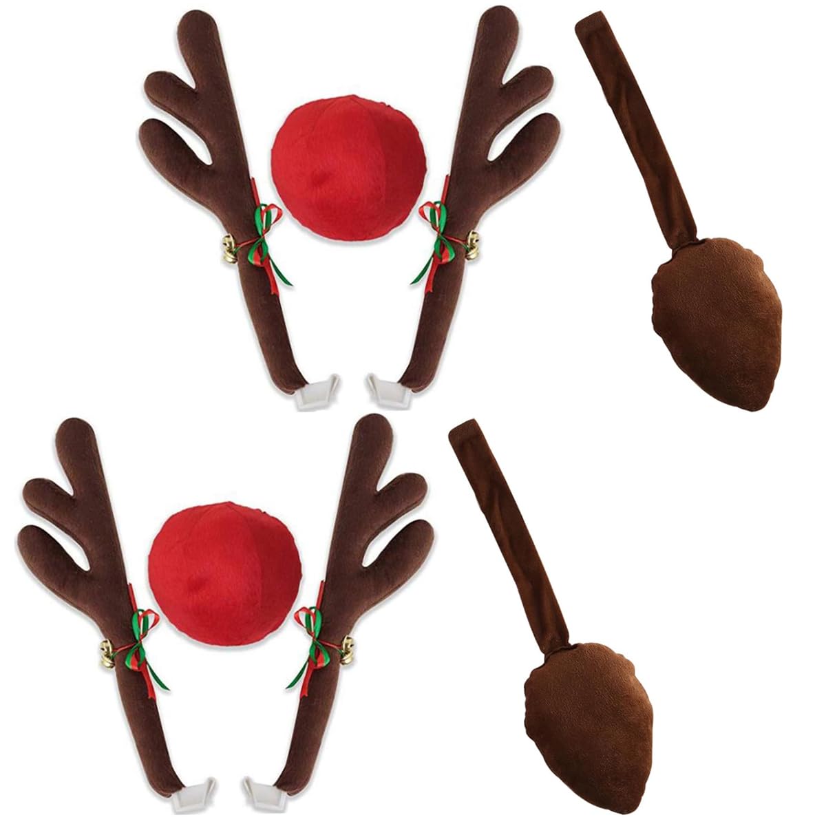 2 Sets Reindeer Car Set, Rentiergeweihe Für Die Autodekoration Weihnachts Car Plush Rudolph Costume, Car Decoration Christmas Elk Antlers with Antlers and Red Nose for Car Decoration Kit von Reppkyh