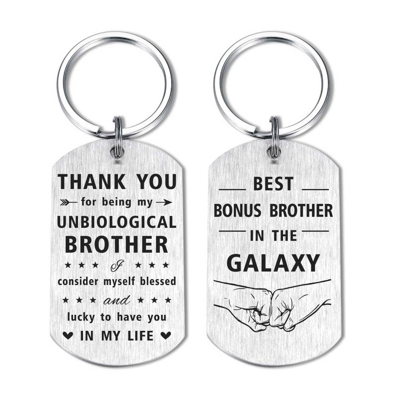 Resdink Bonus-Geschenk für Bruder, Stiefbruder, Stiefbruder, Geburtstag, Weihnachten, Schlüsselanhänger, Thank You for Being My Unbiological Brother, Schwager, Hochzeitsgeschenk von Schwester, Bonus von Resdink