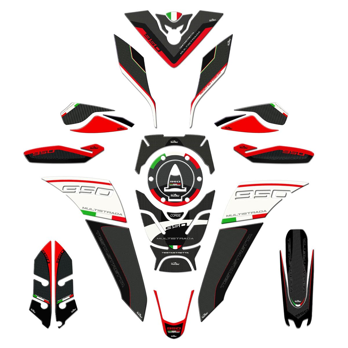 Resin Bike Kit Aufkleber Kompatibel Mit Ducati Multistrada 950 2018-2020. Schutz Motorrad Tank-Schutzfolie vor Stößen und Kratzern. Kit Aufklebersatz 3D-Harzklebstoff - Stickers Made in Italy von Resin Bike