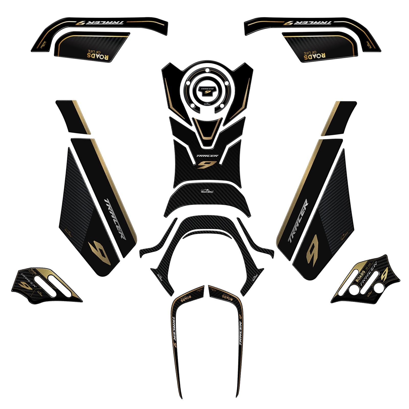 Resin Bike Kit Aufkleber Motorrad Kompatibel Mit Yamaha Tracer 9-9 GT 2021 2023 Gold. Schutz Motorrad Tank-Schutzfolie vor Stößen und Kratzern. Kit Aufklebersatz 3D-Harzklebstoff - Stickers von Resin Bike
