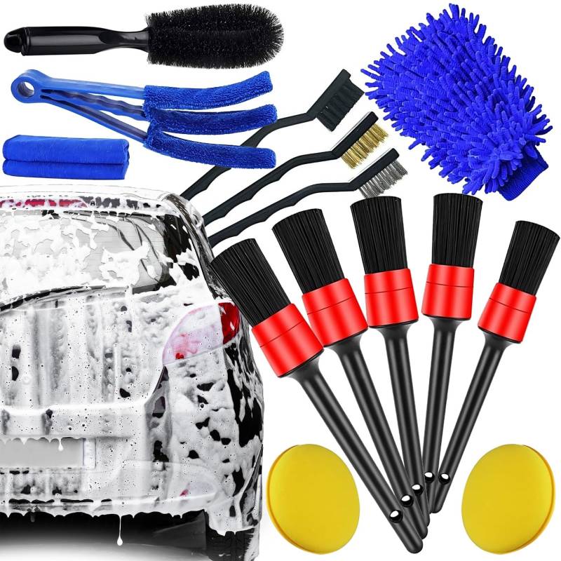 Retoo Auto Reinigungs Bürsten Set, 15 PCS Autopflege Set, 3 Pinsel, Felgenbürste Auto Detailing, Reinigung Autobürste und Mikrofasertücher für Reifen und Autoscheibe für Innen-und-Außenraum Autopflege von Retoo