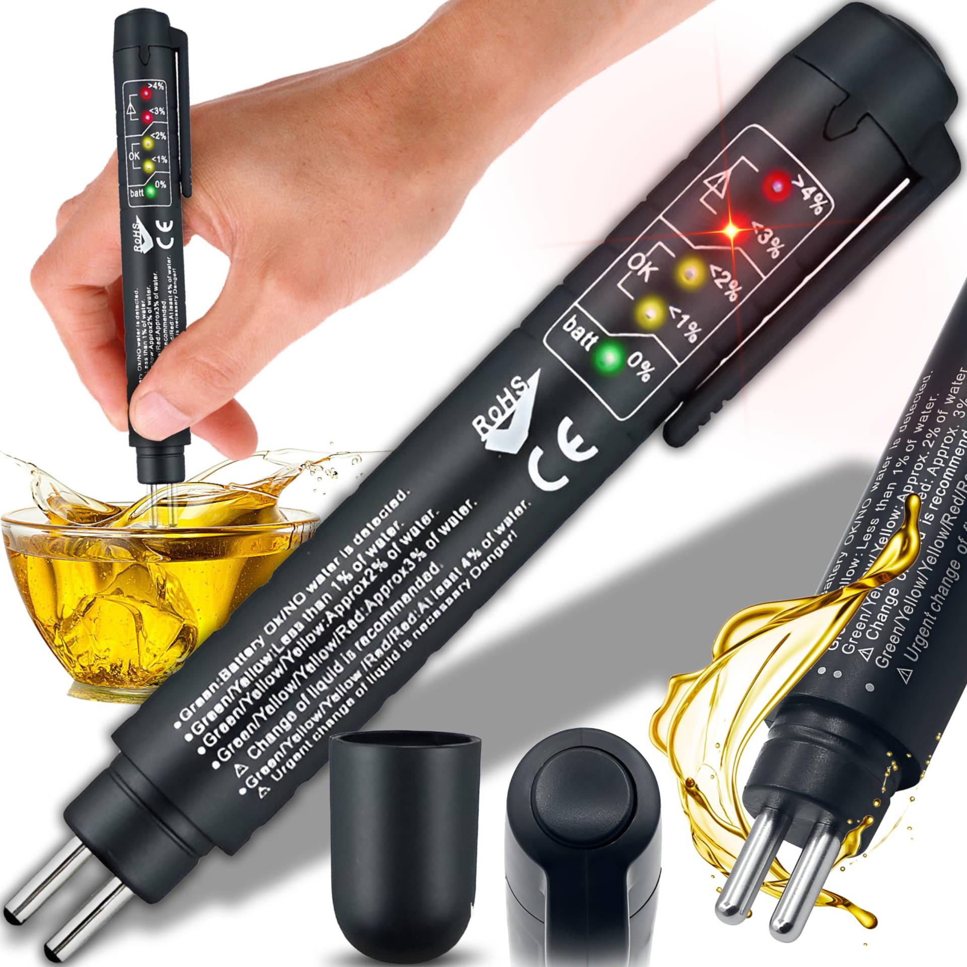 Retoo DOT 3/4/5 Bremsflüssigkeitstester, Bremsflüssigkeitsprüfer mit 5 LED Anzeige für Auto Fahrzeug, Prüfgerät für Bremsflüssigkeiten, Brake Fluid Tester, Ölerkennung, DOT3, DOT4, DOT5, Schwarz von Retoo