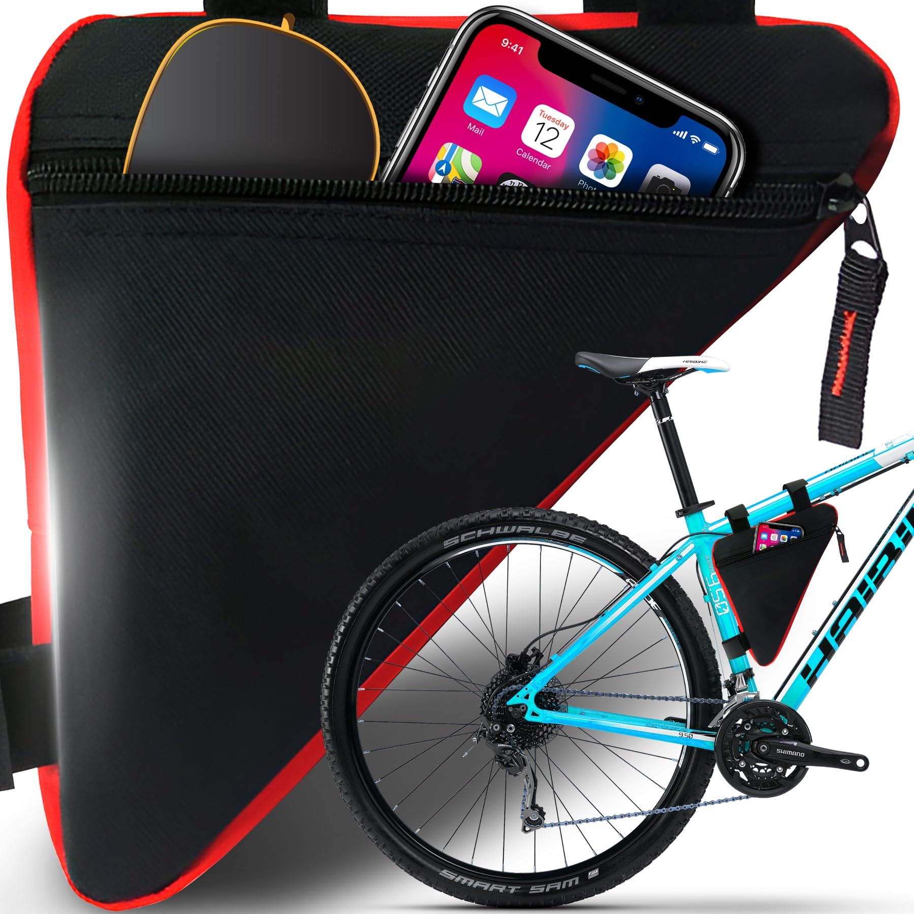 Retoo Fahrradtasche Fahrrad Dreiecktasche 2l Rahmentasche Triangeltasche Radtasche Fahrradrahmen Tasche für Rennräder MTB Mountainbike Wasserdicht 20 x18,5 x4 cm Schwarz von Retoo