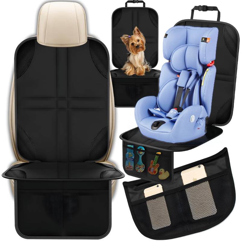 Retoo Kindersitzunterlage Sitzschoner Autositzschoner Auto Kindersitz Autositzauflage Universeller Sitzschutz Anti Rutsch wasserdichte 2 Netztaschen ISOfix Geeigneter Schwarz von Retoo