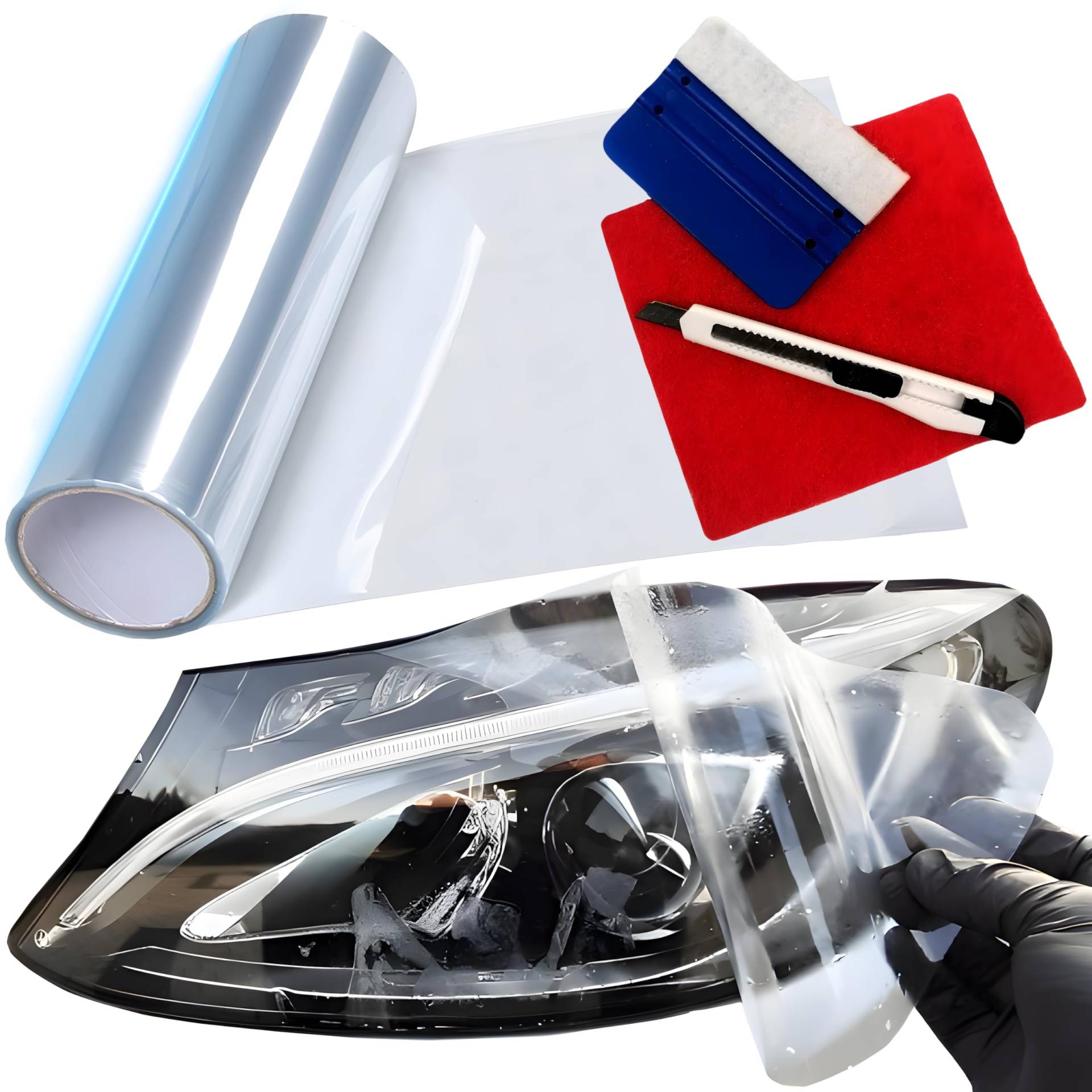 Retoo Lackschutzfolie 30x200 cm für Auto Scheinwerfer Motorrad Bike Lampen Folie PPF Autofolie Selbstklebende Lackfolie Schutzfolie transparent Glänzend, Selbstklebend von Retoo