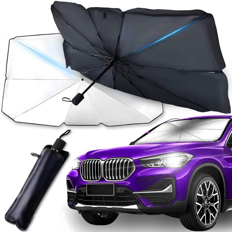 Retoo Sonnenschirm Auto mit 10 Arme, 123 x 65 cm groß, Auto Sonnenschutz zu Frontscheibe Faltbar, mit biegsamer Griff, UV-Schutz Sonnenschirm, universal Schrim für viele Automodelle von Retoo