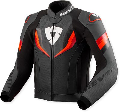 Revit Quantum 3, Lederjacke - Schwarz/Neon-Rot - 46 von Revit