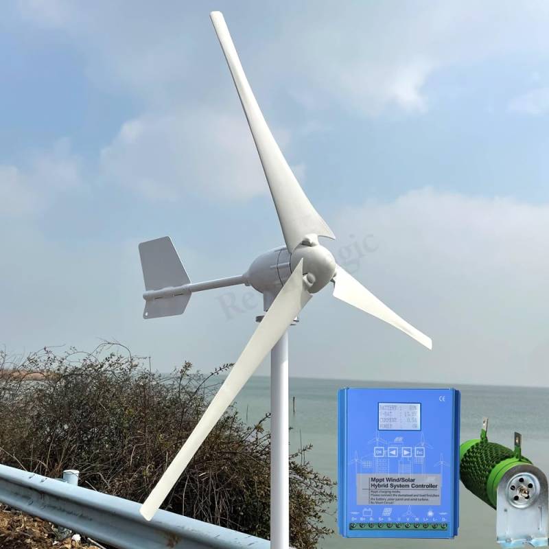 2000W Windkraftanlage 12V 24V 48V horizontaler Windgenerator mit Hybrid MPPT Laderegler Windturbine für Home Windmühle (12V mit Hybrid Regler) von Rewindagic