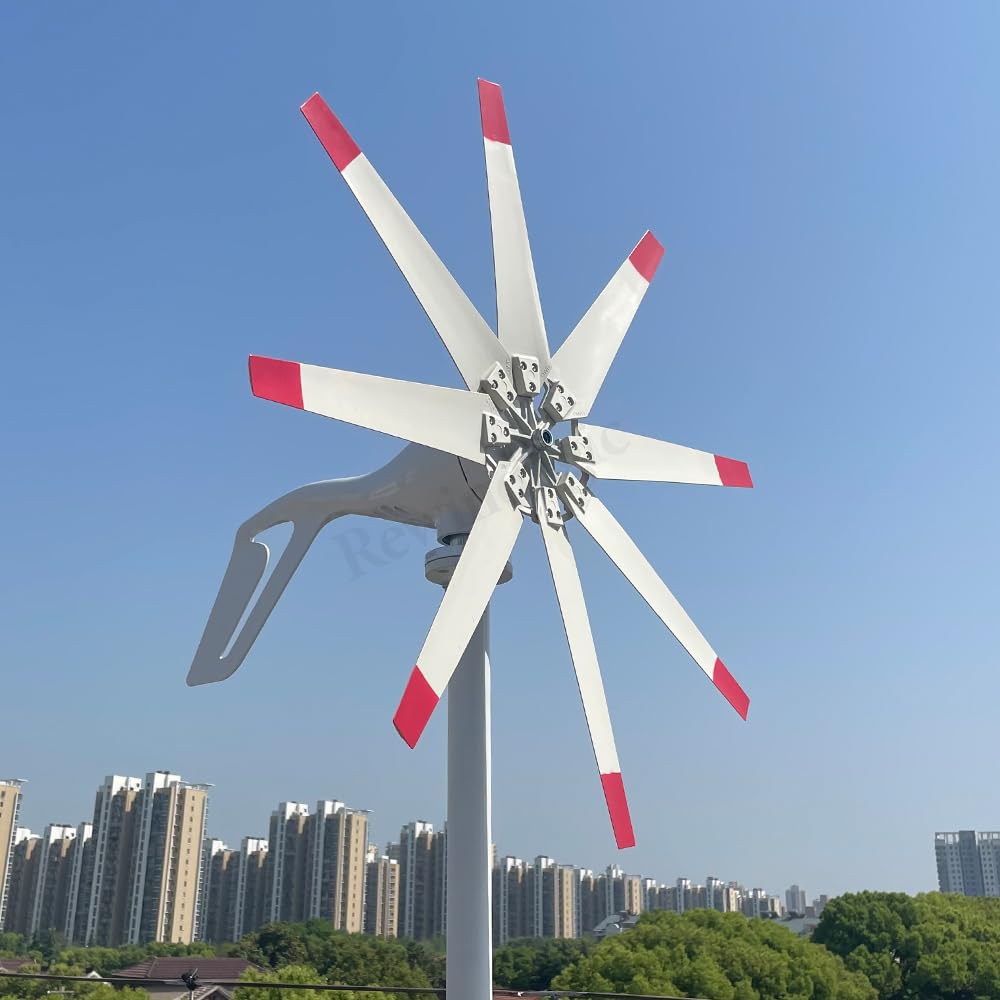 800W Windturbine Windkraftanlage 12V 24V 48V Windgenerator mit MPPT Laderegler 8 Klingen Windräder für Hausgebrauch Yacht Yard Dach Boot Windmühle (12V mit MPPT Regler) von Rewindagic