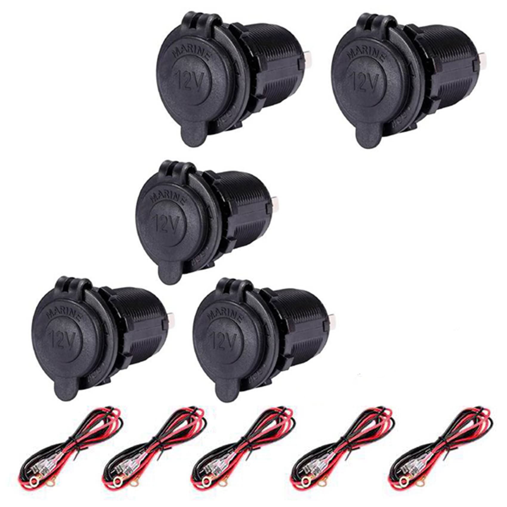 Reykentu 5 x 12 V wasserdichte Steckdose für Zigarettenanzünder, Zigarettenanzünderadapter für Marine, ATV, Wohnmobil, Motorrad von Reykentu