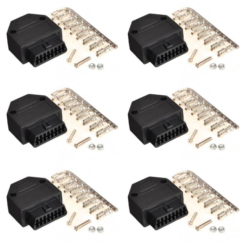 Rfeeuubft 6X OBD2 OBD II 16Pin Verbinder Buchse Diagnostic Werkzeug Adapter OBD Anschlussstecker +Gehaeuse+ Terminal + Schrauben von Rfeeuubft