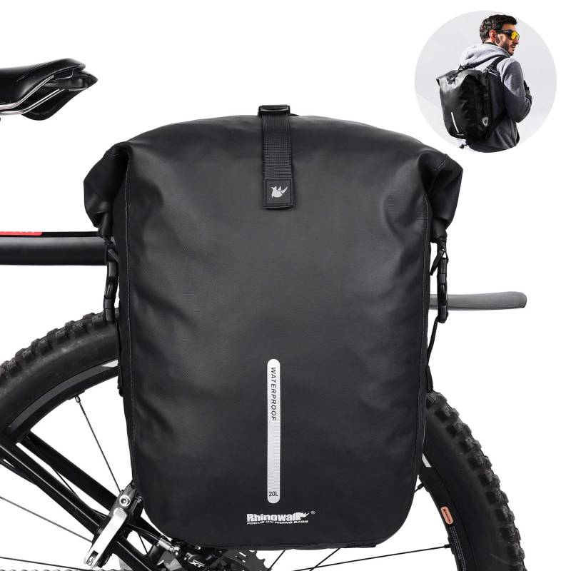 Rhinowalk Fahrrad Gepäckträgertasche Wasserdicht 20L Fahrradtasche für Gepäckträger Fahrrad Trägertasche Seitentaschen Rolltop Hinterradtasche mit Schultergurt von Rhinowalk