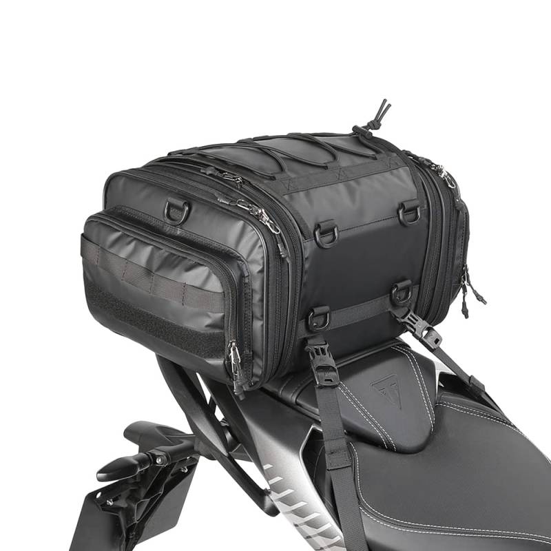 Rhinowalk Motorrad Hecktasche, wasserdichte Allwetter-/Kofferraum-/Gepäcktasche mit Sissy-Bar-Gurt,19-26L Schwarz von Rhinowalk