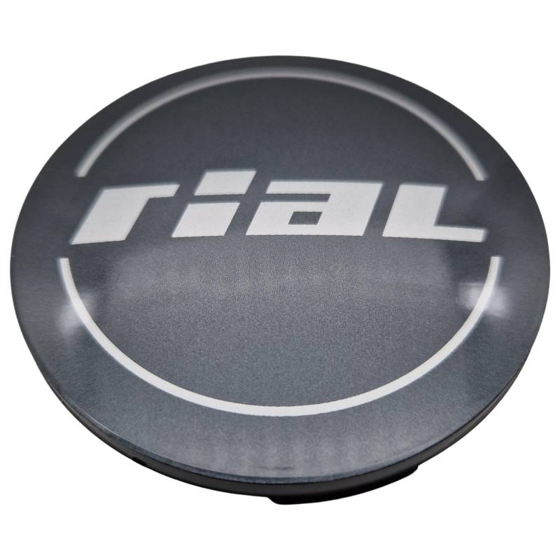 1X Rial Nabendeckel 64mm Graphit (N32) Logo Silber - Original Felgendeckel/Nabenkappe/Hubcap von Rial