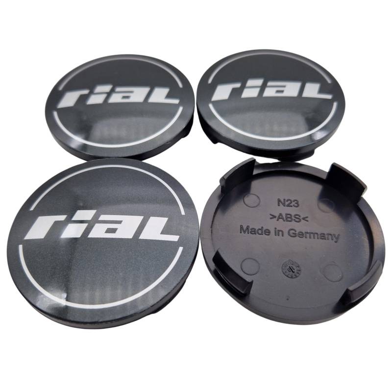 4X Rial Nabendeckel 60mm Titan (N23) Logo Silber Grau - Original Felgendeckel/Nabenkappe/Hubcap von Rial