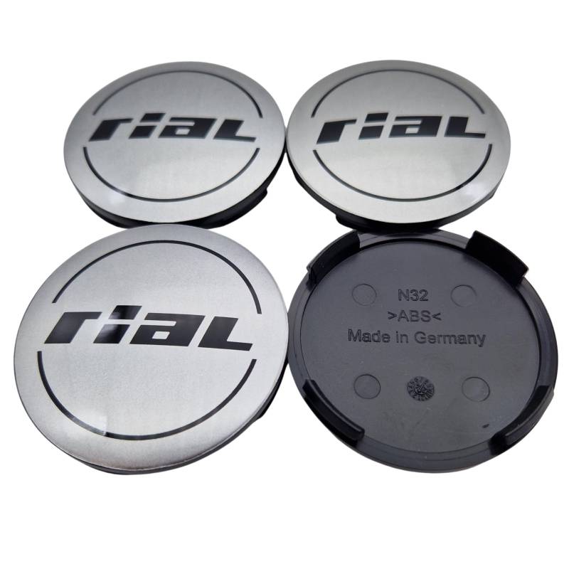 4X Rial Nabendeckel 64mm Sterling Silber (N32) Logo Schwarz - Original Felgendeckel/Nabenkappe/Hubcap von Rial