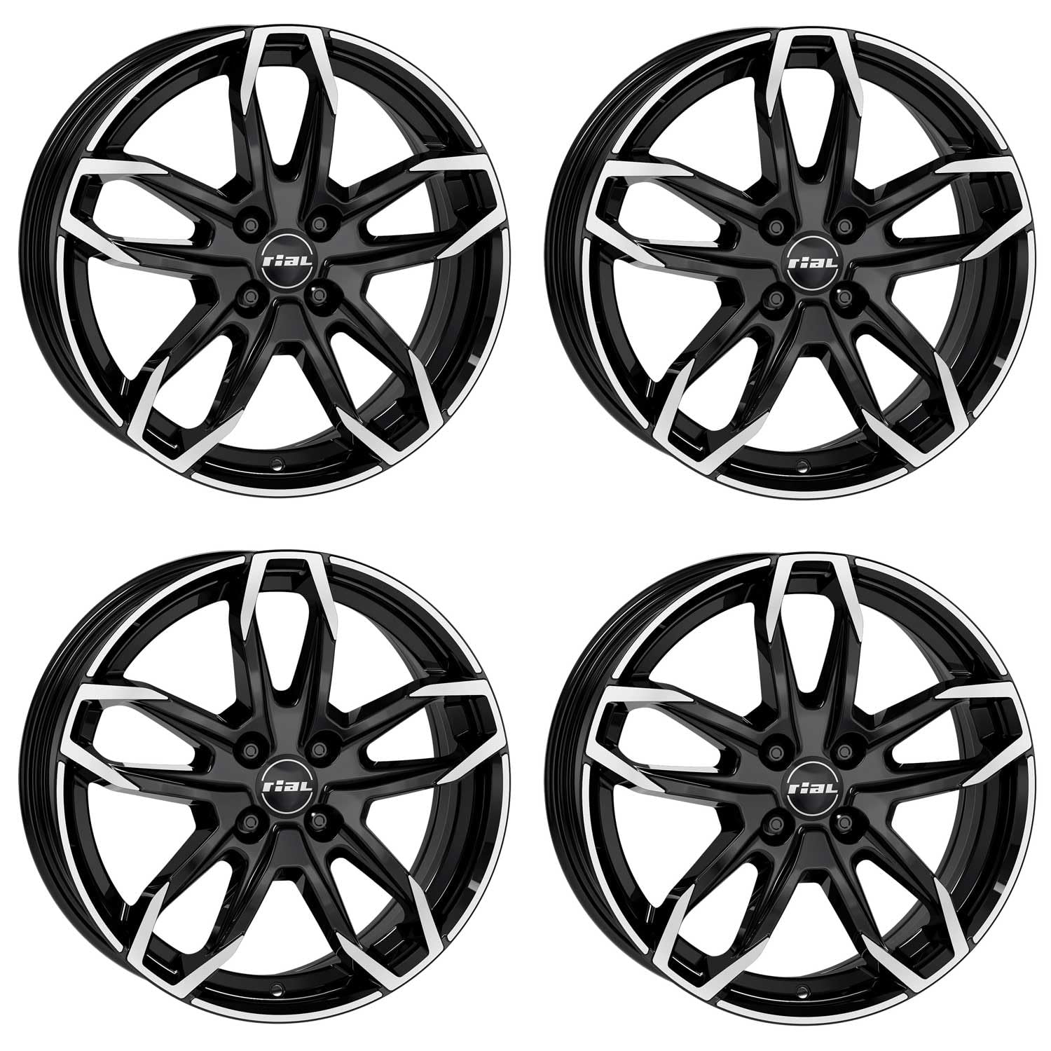 4x Rial Felgen Alufelgen Lucca 6.5Jx16 ET40 4x100 diamant-schwarz frontpoliert kompatibel mit FIAT 124 Punto von Rial