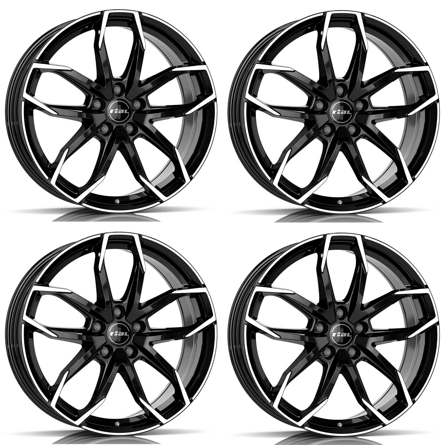 4x Rial Felgen Alufelgen Lucca 6.5Jx16 ET47 5x100 diamant-schwarz frontpoliert kompatibel mit SEAT Arona Ibiza Toledo von Rial