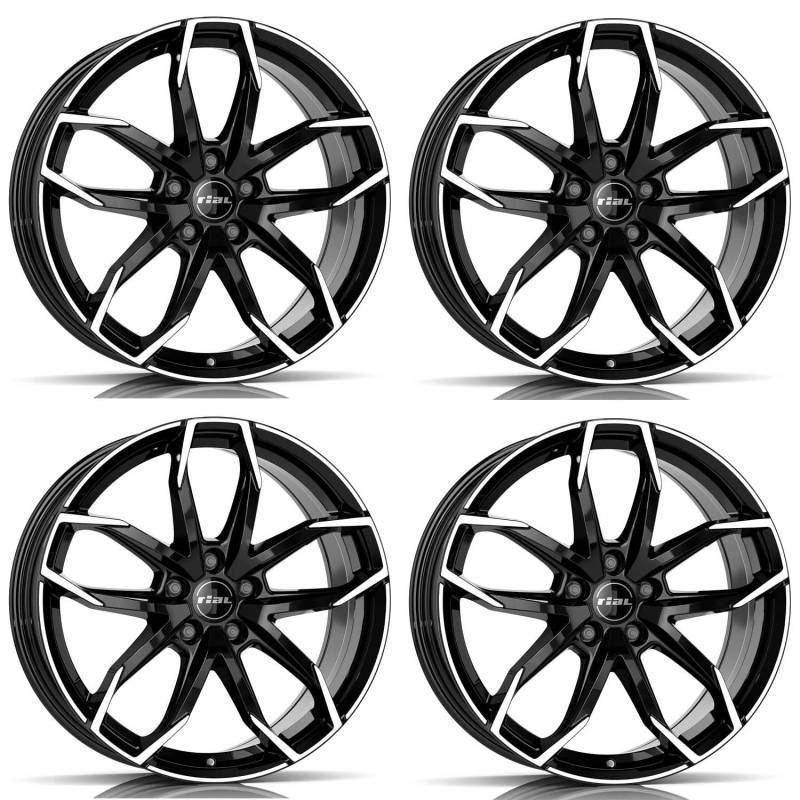 4x Rial Felgen Alufelgen Lucca 6.5Jx16 ET47 5x100 diamant-schwarz frontpoliert kompatibel mit SEAT Arona Ibiza Toledo von Rial