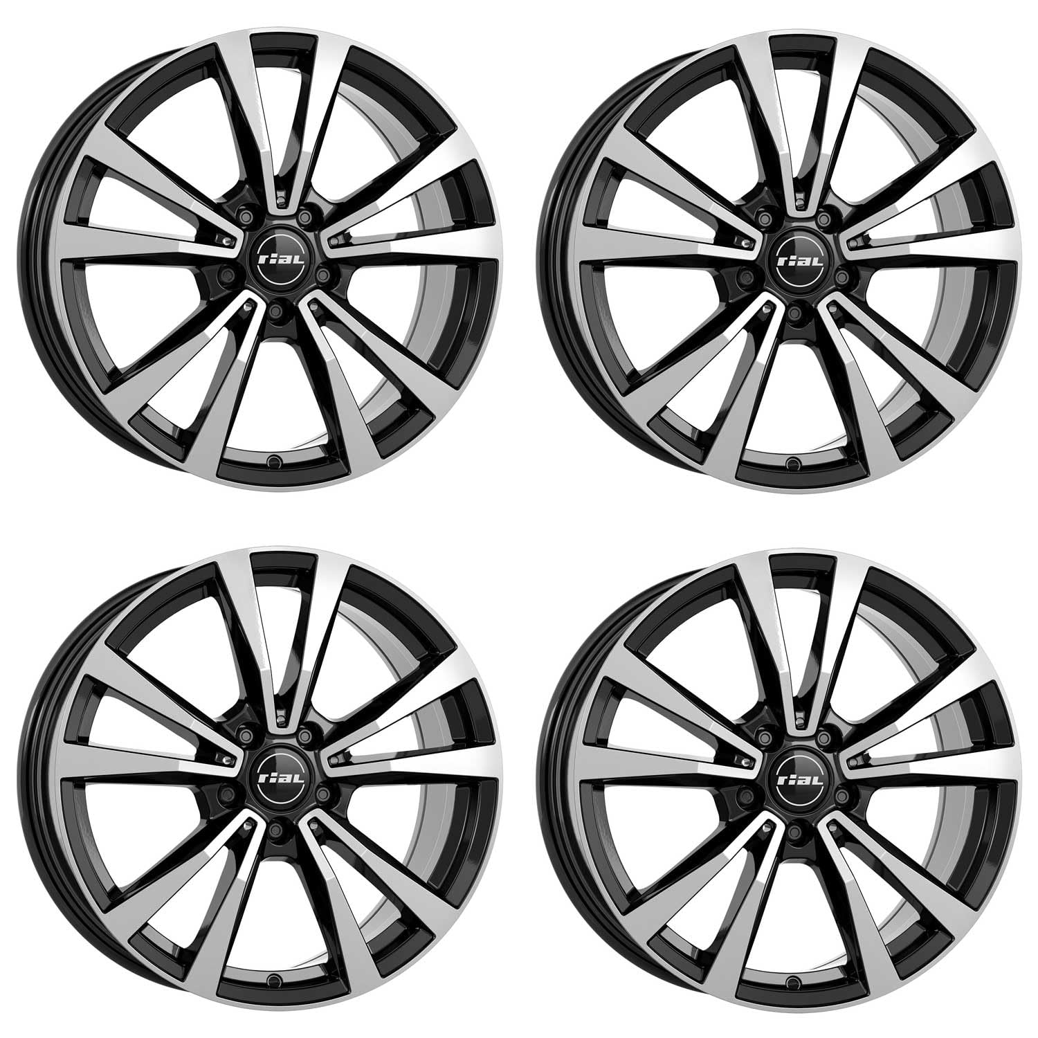 4x Rial Felgen Alufelgen M12 9.0Jx19 ET49 5x112 diamant-schwarz frontpoliert kompatibel mit MERCEDES-BENZ C63 E 43 E E43 von Rial