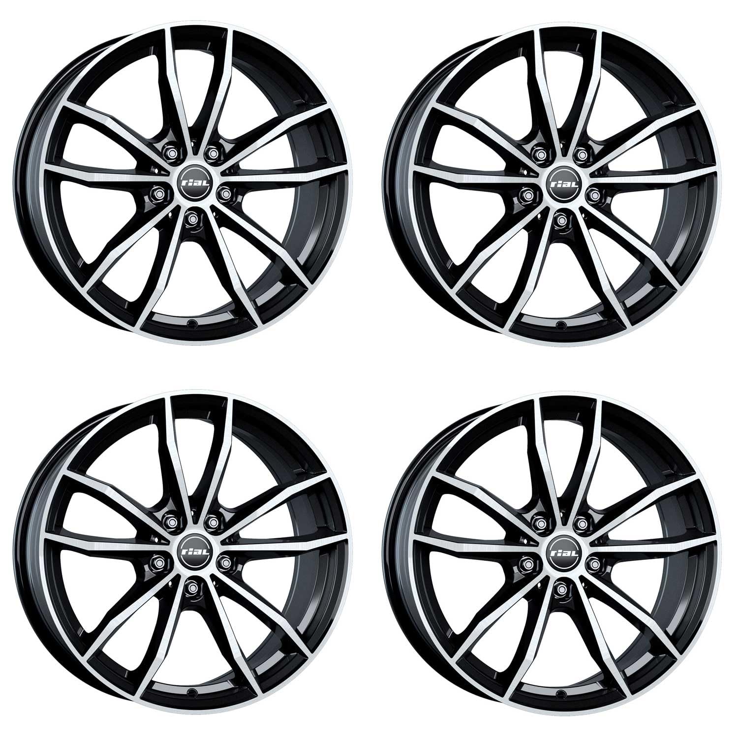 4x Rial Felgen Alufelgen X12 7.5Jx18 ET51 5x112 diamant-schwarz frontpoliert kompatibel mit AUDI A3 S3 TT von Rial