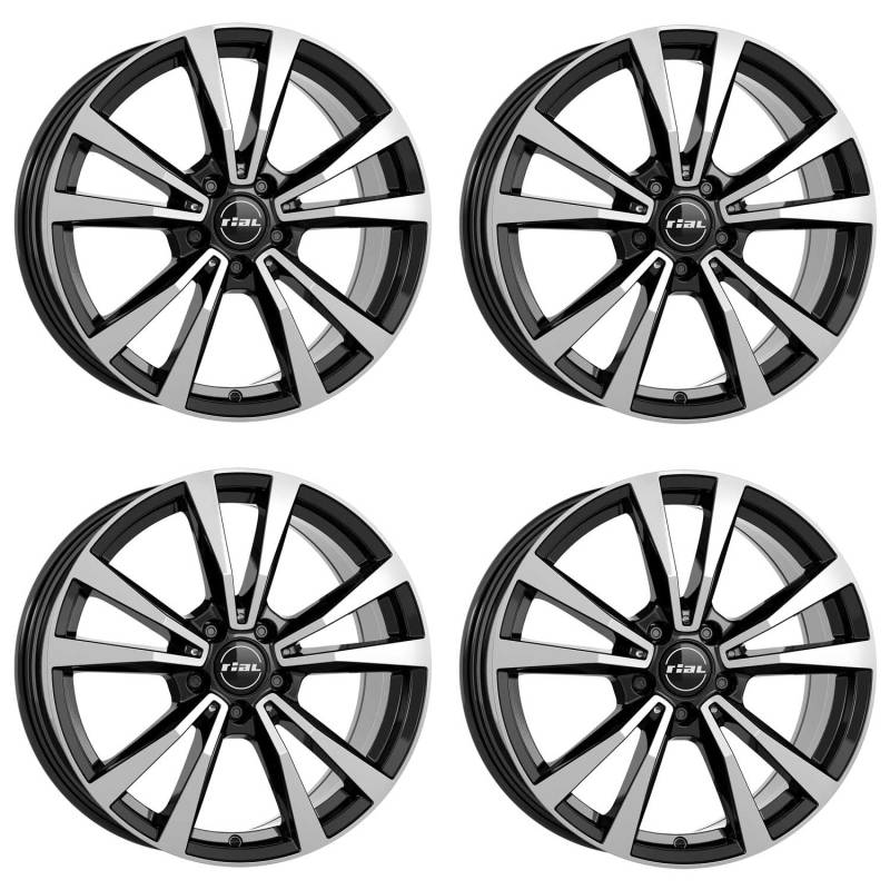 4x Rial Felgen M12 7.5Jx18 ET49 5x112 diamant-schwarz frontpoliert kompatibel mit MERCEDES-BENZ A B C CLA GLA GLB von Rial