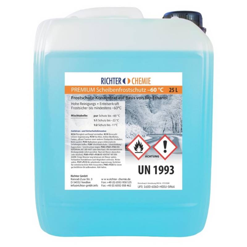 Richter Chemie | 25 Liter Premium Scheibenfrostschutz | -60°C Wischwasser Fertigmix Auto Scheibenwaschanlage 1 x 25LKanister von Richter Chemie