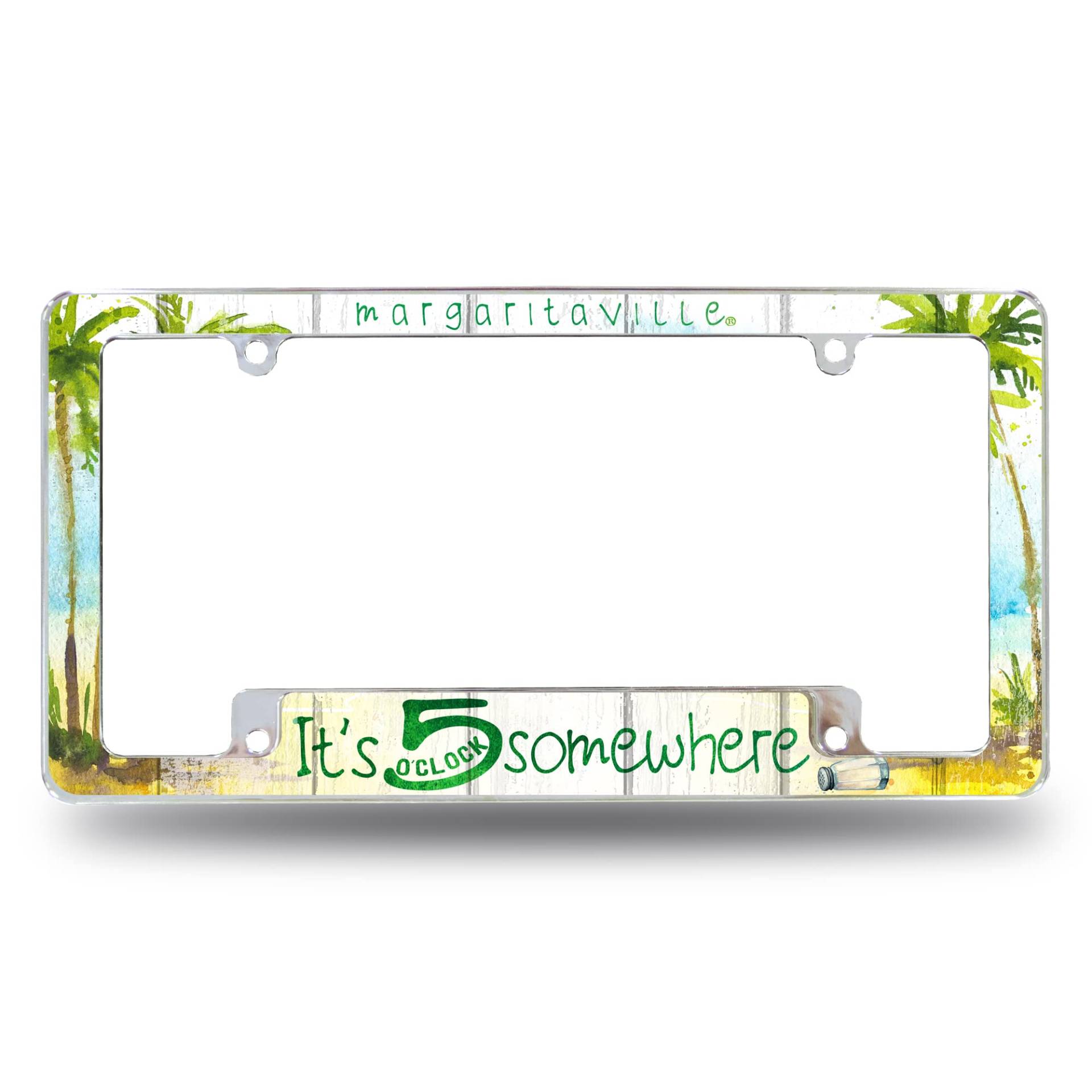 Rico Industries Margaritaville 5 O'Clock Nummernschild-Rahmen für Auto/LKW/SUV, 30,5 x 15,2 cm, Chrom von Rico Industries