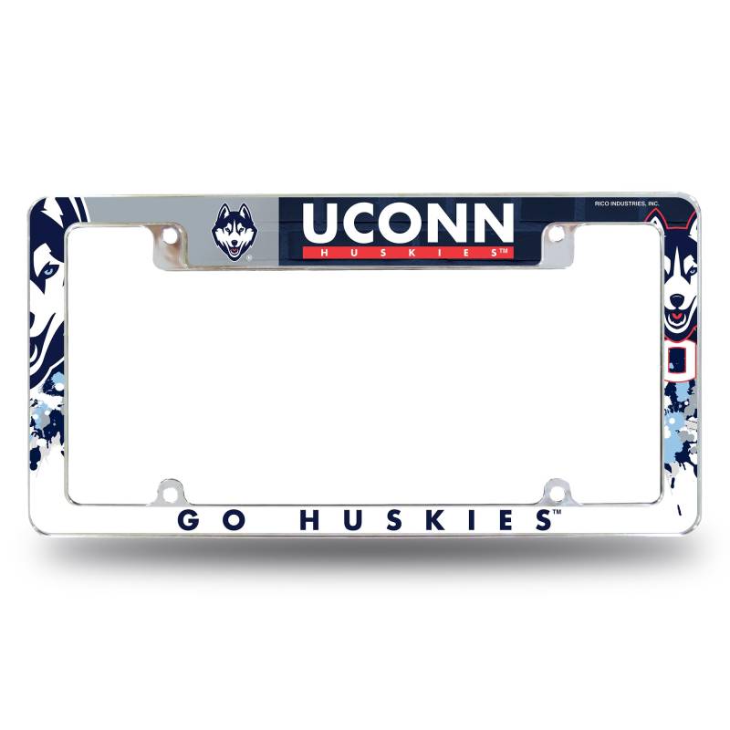 Rico Industries NCAA Connecticut Huskies – UCONN Primary 30,5 x 15,2 cm Chrom Allover Automotive Kennzeichenrahmen für Auto/LKW/SUV von Rico Industries