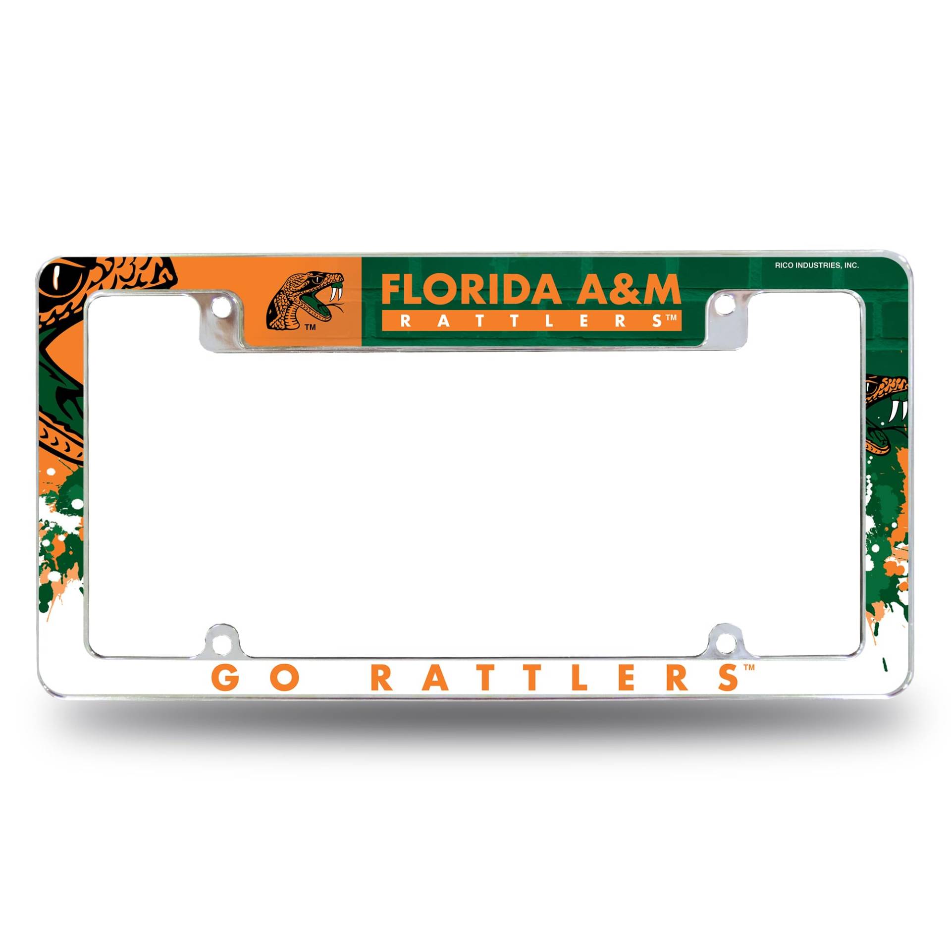 Rico Industries NCAA Florida A&M Rattlers – FAMU Primary 30,5 x 15,2 cm, Chrom, Allover-Kennzeichenrahmen für Auto/LKW/SUV von Rico Industries