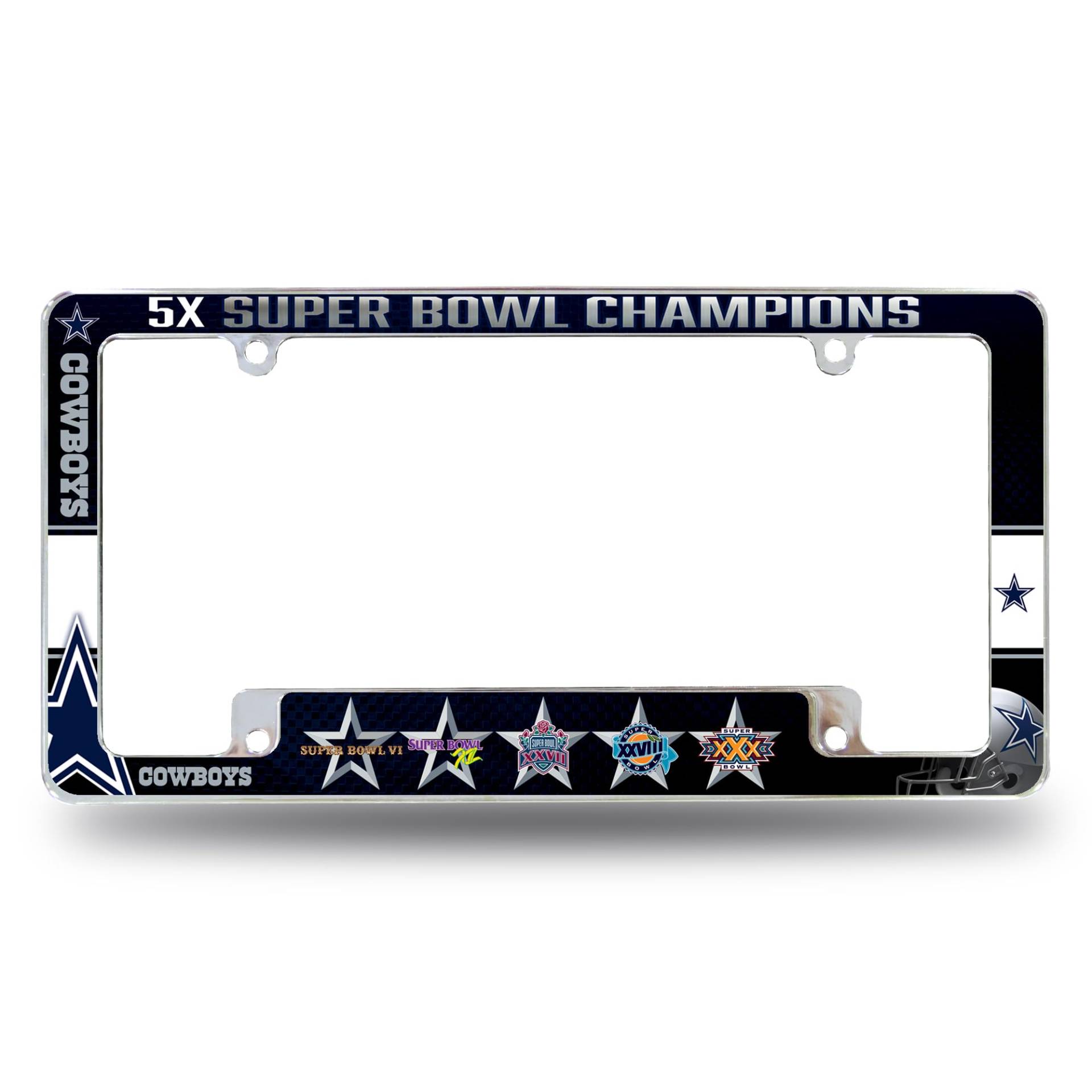 Rico Industries NFL Dallas Cowboys Multi Champ 30,5 x 15,2 cm Chrom Allover Automotive Kennzeichenrahmen für Auto/LKW/SUV von Rico Industries