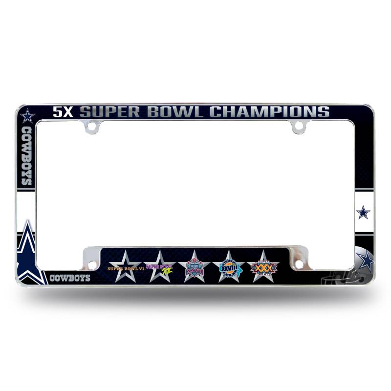 Rico Industries NFL Dallas Cowboys Multi Champ 30,5 x 15,2 cm Chrom Allover Automotive Kennzeichenrahmen für Auto/LKW/SUV von Rico Industries