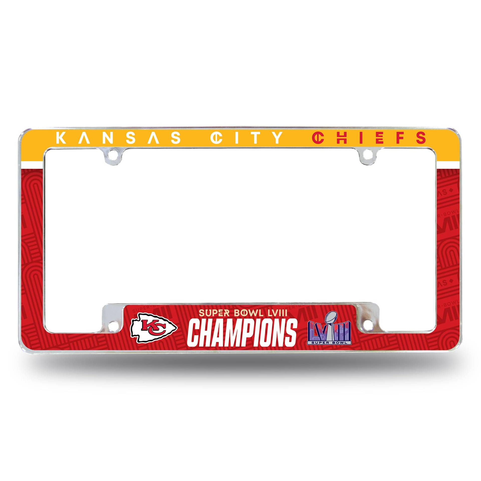 Rico Industries NFL Football Kansas City Chiefs 2024 Super Bowl LVIII Champions 30,5 x 15,2 cm Chrom All Over Automotive Kennzeichenrahmen für Auto/LKW/SUV von Rico Industries