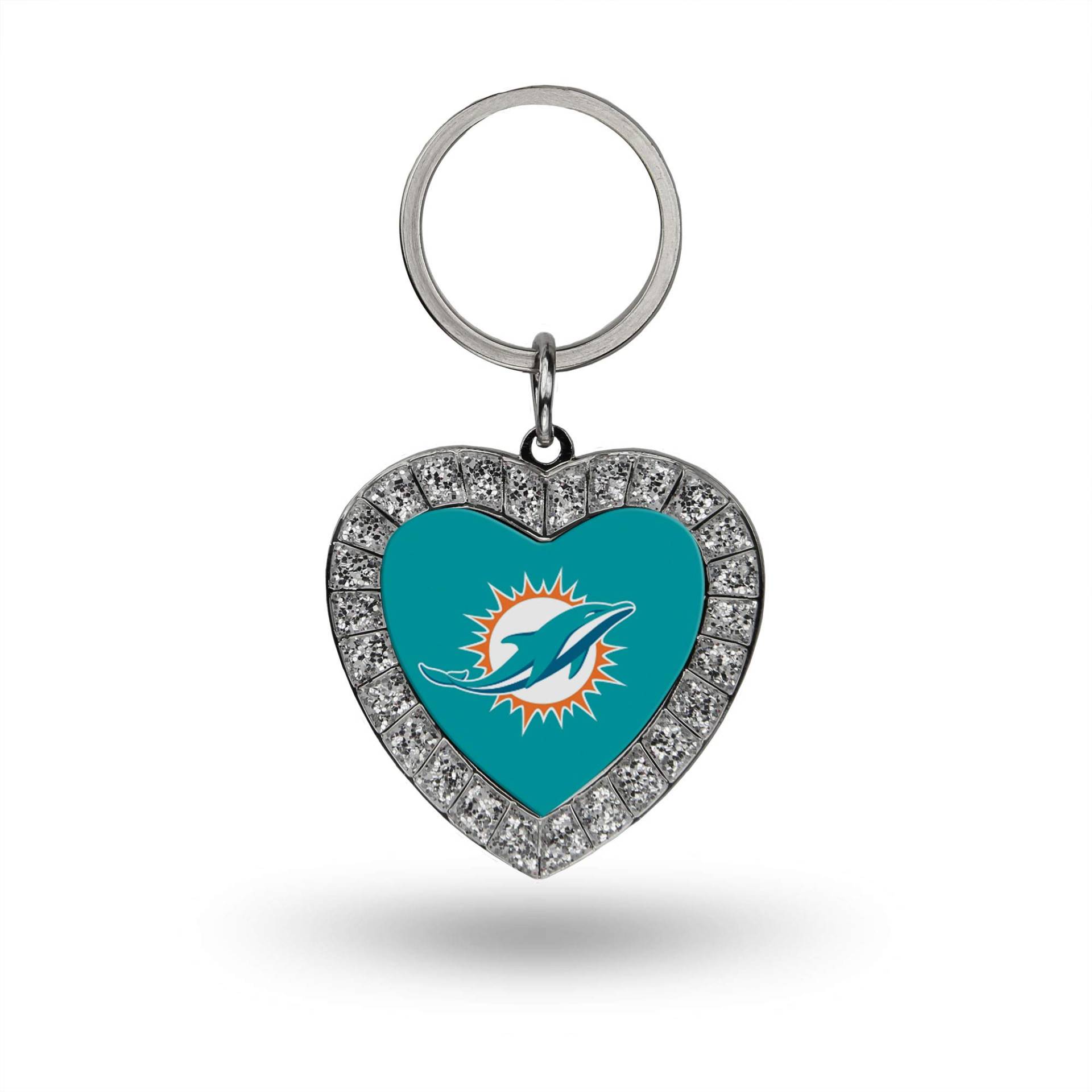 Rico Industries NFL Miami Dolphins Metall Strass Herz Schlüsselanhänger 3,5 x 7,6 cm Main von Rico Industries