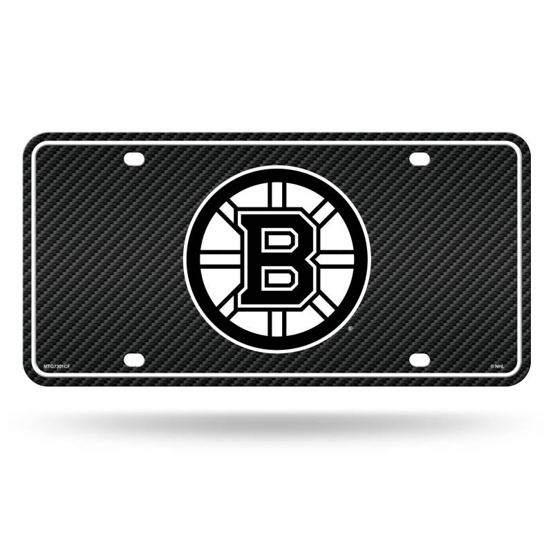 Rico Industries NHL Hockey Boston Bruins Autoanhänger aus Karbonfaser, Metall, 15,2 x 30,5 cm, ideal für LKW/Auto/SUV von Rico Industries