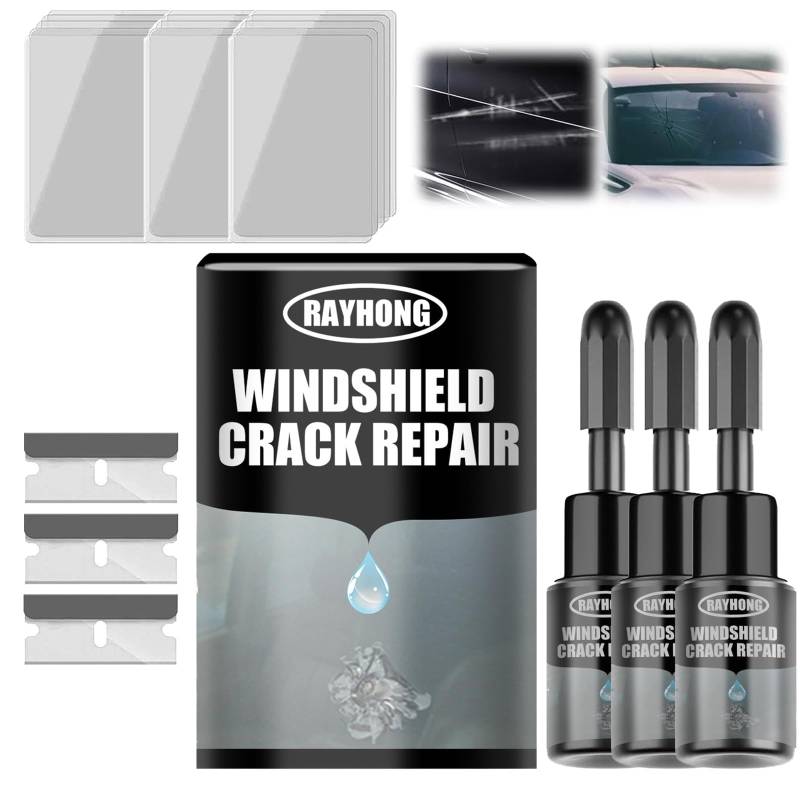 3 Stück Glas Reparatur Set, Glasreparaturflüssigkeit Windschutzscheibe Reparaturset Steinschlag Reparaturset Windschutzscheibe Glas Reparatur Flüssigkeit Geeignet für Autoglasrisse von Rienan