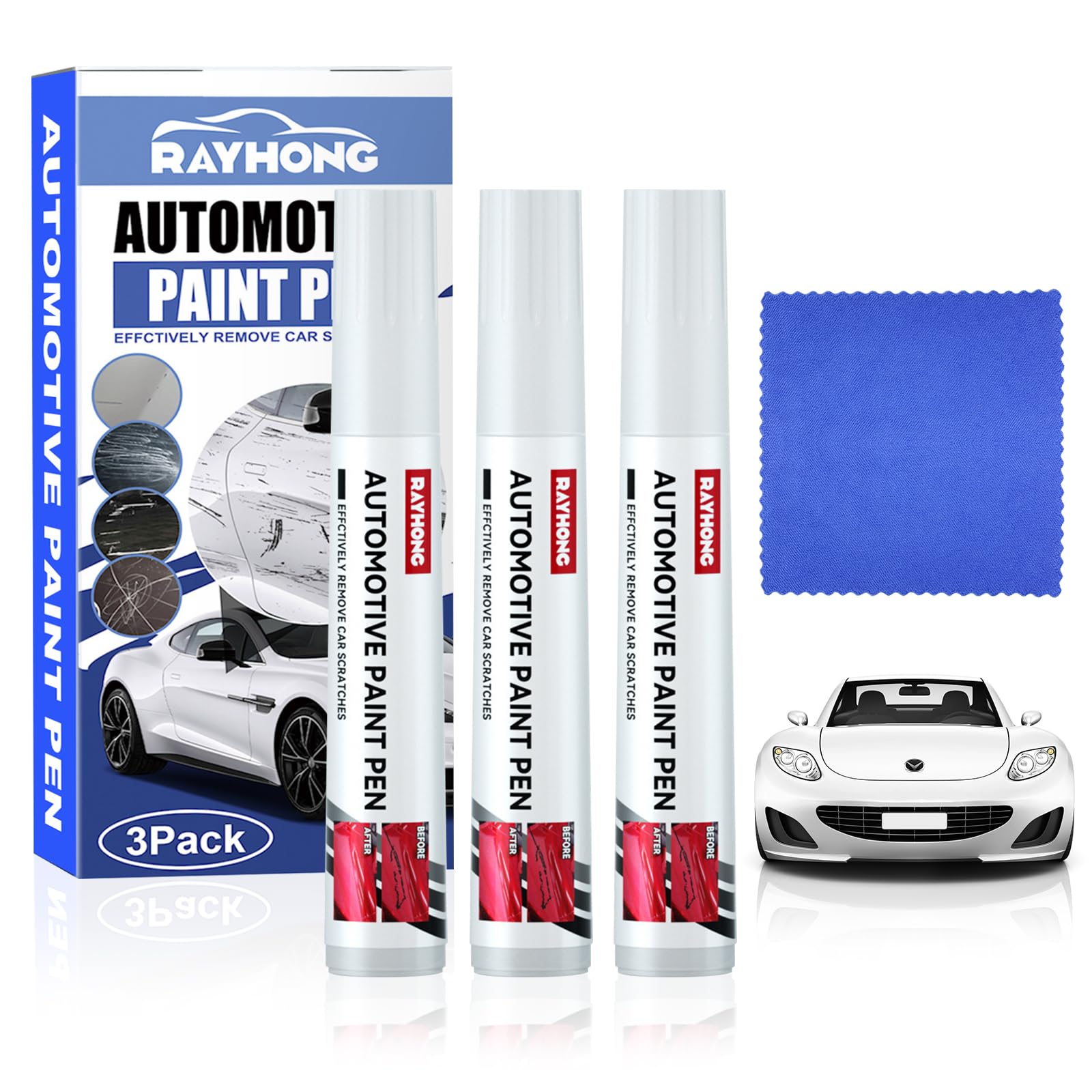 Rienan Lackstift Weiß 3 Stück Lackstift Weiß Auto Lackstift Auto Auto Lackstift Weiß Autolack Weiß Reparaturwerkzeug Geeignet für die Reparatur von Autokratzern mit 1 Handtuch (Weiß) von Rienan