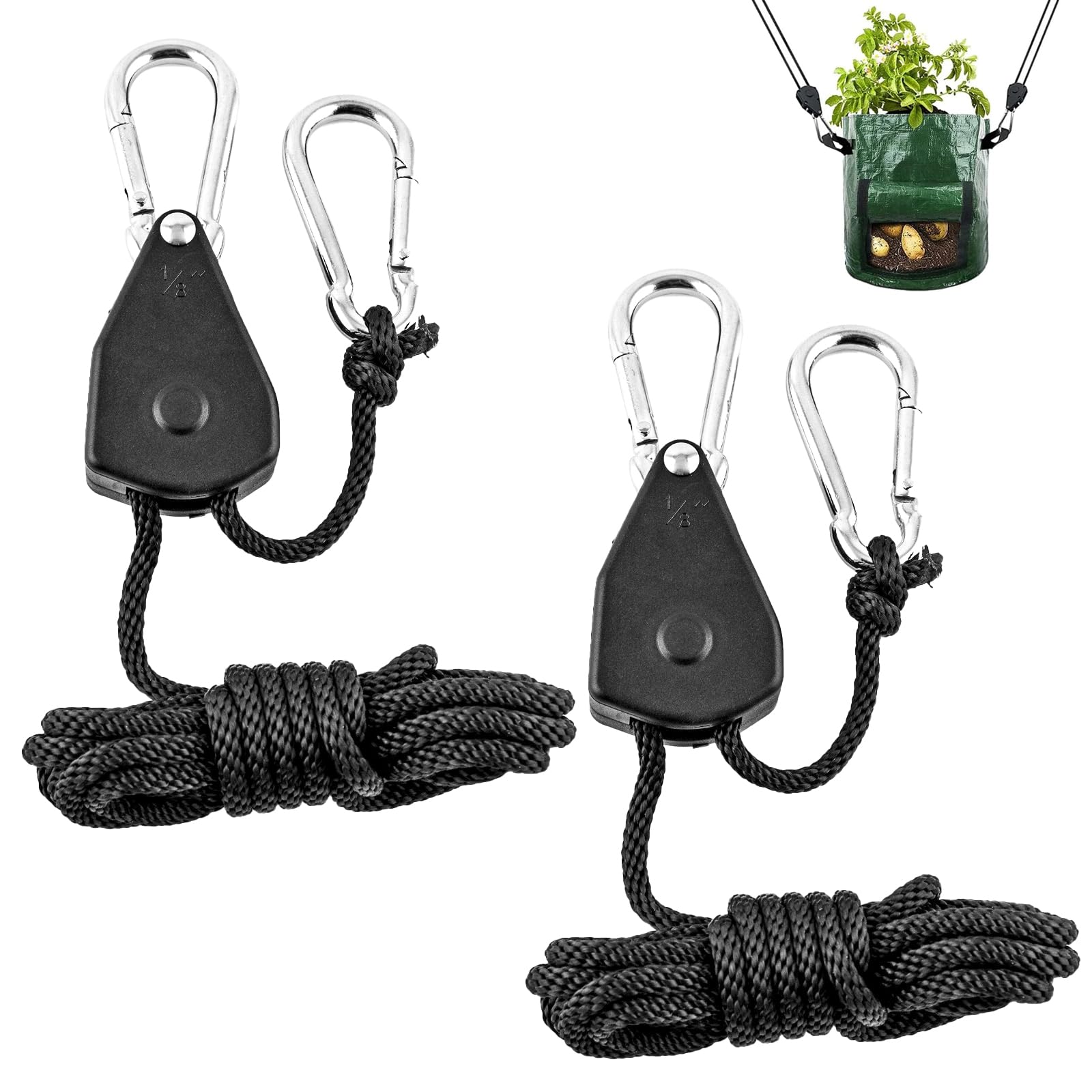 Seilratsche Mit Haken 2 Stücke Ratchet Hangers 1/8 Zoll Easy Rolls Lampenaufhängung für Hängende Zelt Wachsen Pflanze Lampe 150lb Kapazität Pro Paar Schwarz von Rienan