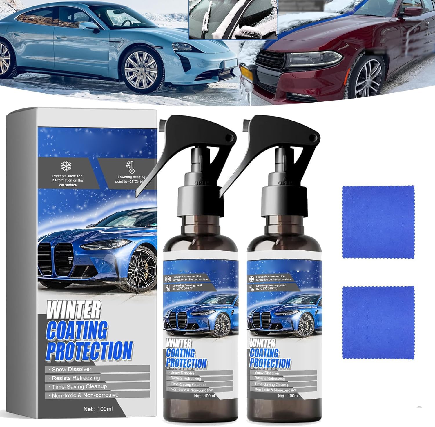 Car Windshield Snow Melting Coating Spray,2025 New Deicer Spray for Car Windshield,De Icer for Car Windshield,Windshield Spray for Ice & Snow,Windshield Deicer Spray Suitable for All Cars (2 Pcs) von Rietoiu