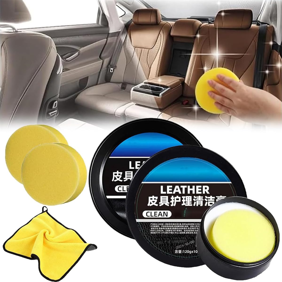 Leder Reinigungs- und Pflegecreme & Reinigungspaste für Lederpflege,Automotive Interior Leather Cleaning Cream,Lederpflege Reinigungspaste,Auto Leder Conditioner Ölpaste,Lederreparaturset (2Pc) von Rietoiu