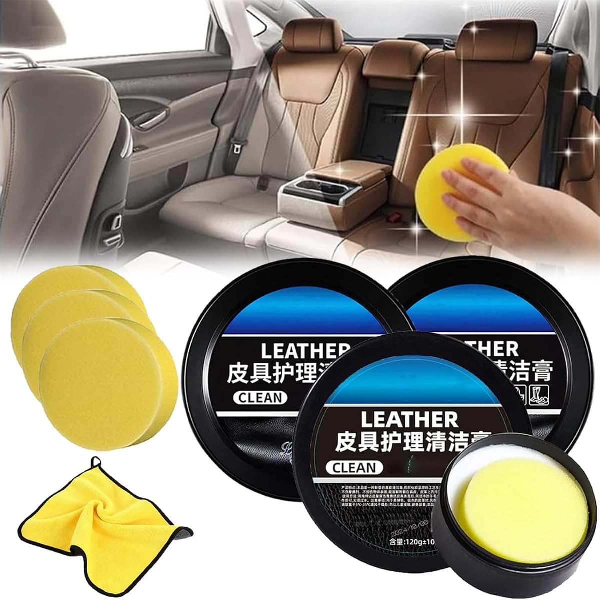 Leder Reinigungs- und Pflegecreme & Reinigungspaste für Lederpflege,Automotive Interior Leather Cleaning Cream,Lederpflege Reinigungspaste,Auto Leder Conditioner Ölpaste,Lederreparaturset (3Pc) von Rietoiu